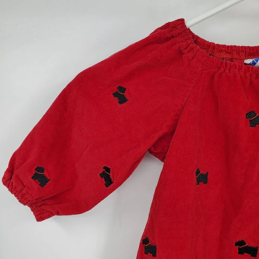 Vintage Just Ducky Made in USA Red‎ Corduroy and Black Scottie Dog Dress Size 4